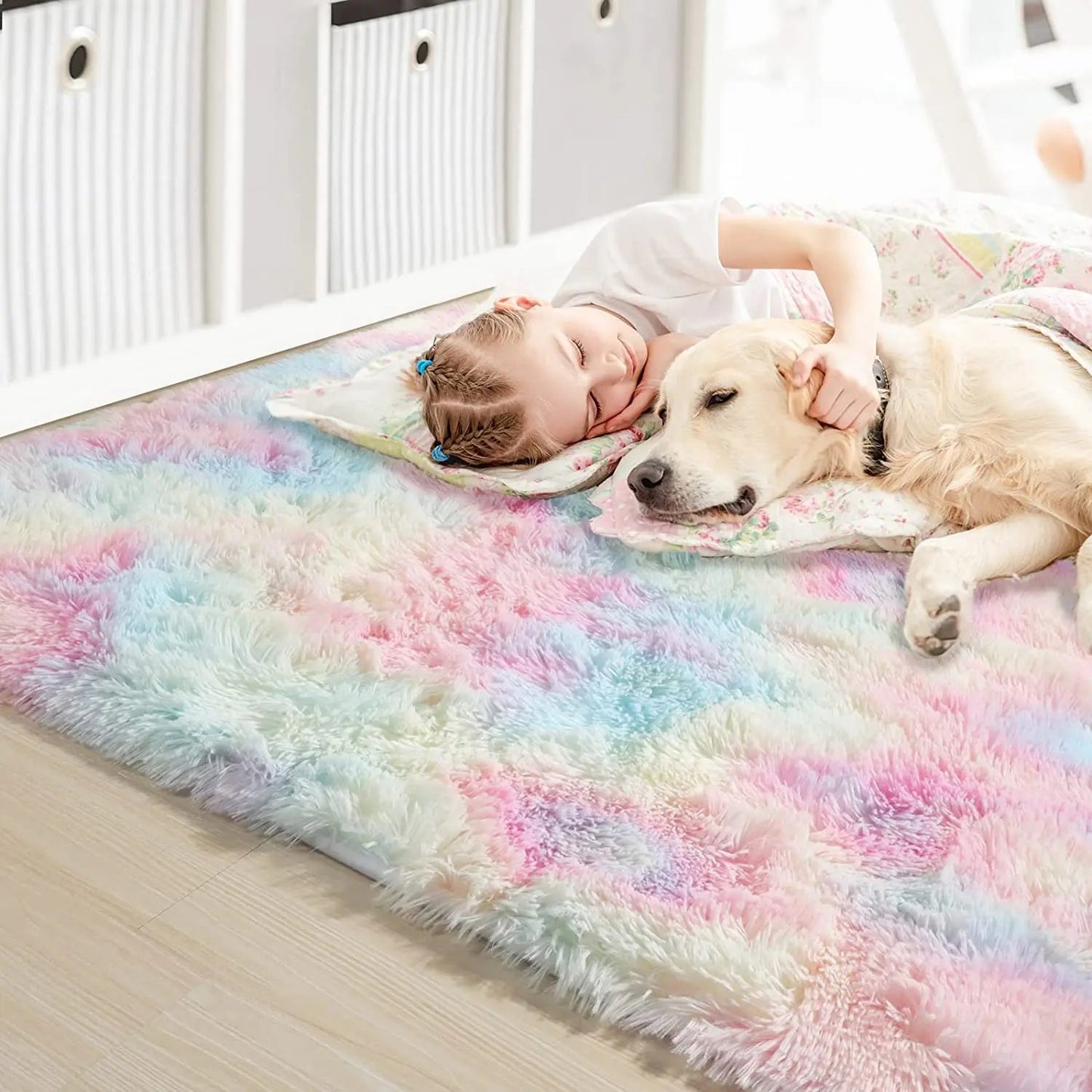 Tapis en Fourrure - HairyRugs™ - Arc - en - ciel - Le cocon des bébés
