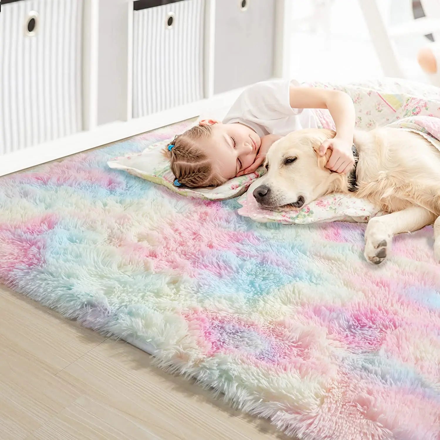 Tapis en Fourrure - HairyRugs™ - Arc - en - ciel - Le cocon des bébés