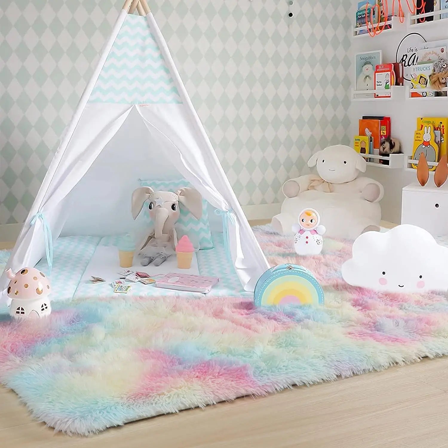 Tapis en Fourrure - HairyRugs™ - Arc - en - ciel - Le cocon des bébés